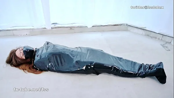 asian latex catsuit lady bondage in sleeppack
