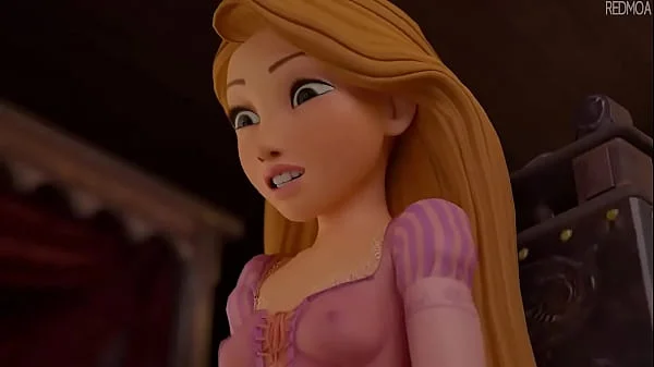 Rapunzel sees cock and tries footjob [Animation]