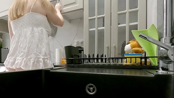 Big Ass Big Tits Pantiless Tight Pussy Girl in the Kitchen talks about Sex and her Experience in a Swinger Club with 5 Guys and Her Alone with Boyfriend