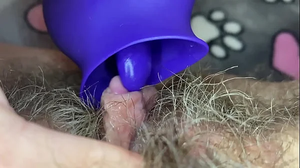 Extreme closeup big clit licking toy orgasm hairy pussy