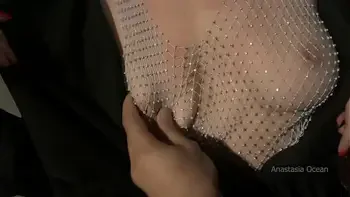 Street pick up of shameless slut. Stranger knead her boobs right in public park.