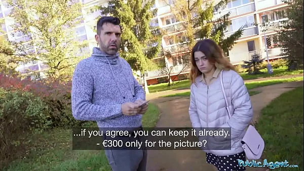 Public Agent Tight Spanish babe gives blowjob and fuck behind husbands back