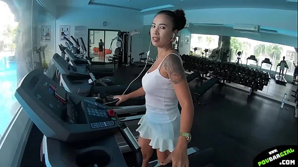 Stunning Asian with big boobs fuck with gymmate