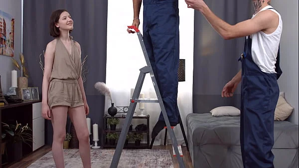 Slim teen double penetrated