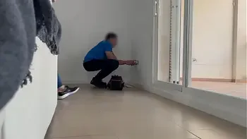 I call the young electrician to fix the plug and give him a blowjob and surprise fuck him without him knowing