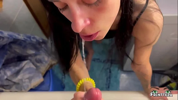 DeepThroath fucking of slobbering StepMom in the shower with ThroatPie