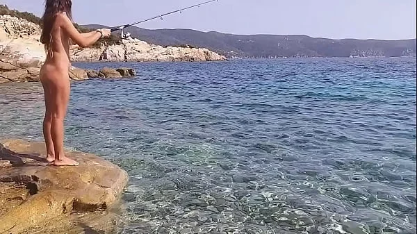 he PISS into my open pussy n I PEE his Lure for better bite # Nudism adventure on wild beach