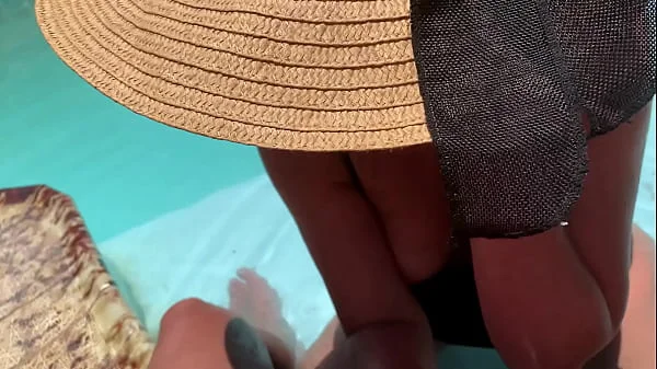 POV hot girl sucking my old dick in swimming pool at resort