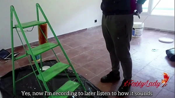 Unfaithful wife has bareback sex with the painter while her husband works