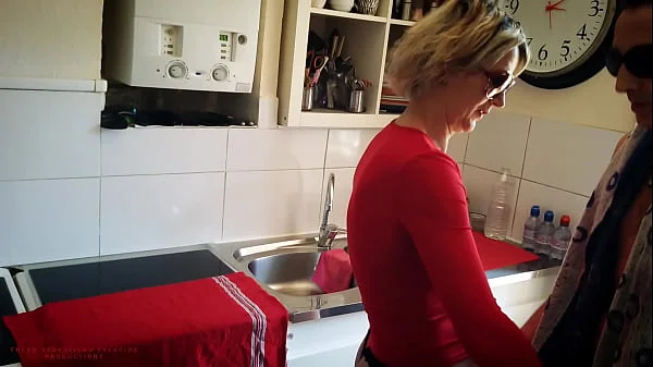 Slutty Nymphomaniac Mother-In-Law, Cleans In Lingerie To Tease Her Stepson.