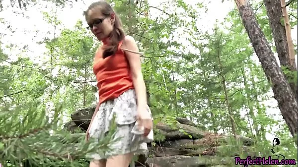 Brunette Hard Pussy Fuck Stranger Outdoor and Creampie in the Forest
