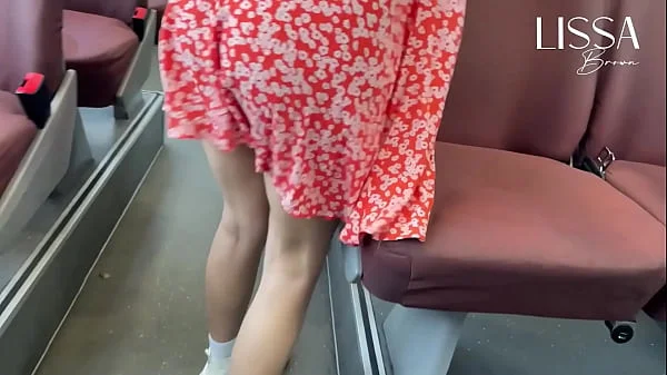 Hot woman shows off and touches herself on public bus