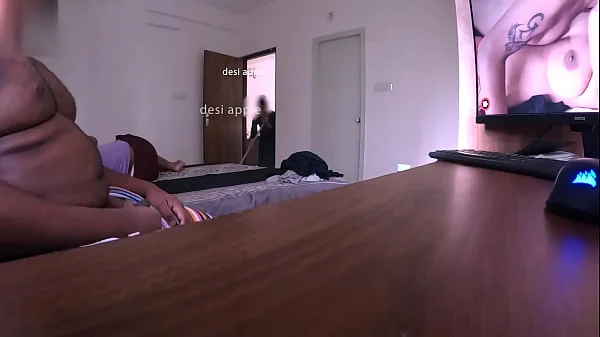Watching porn and masturbating infront of maid while wife sleeping