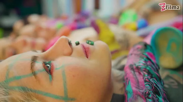 4 alternative CUTE LESBIANS in crazy colorful TOY ORGY fucking each others cunts and ASS