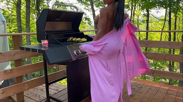 Step-Mom gets fucked while cooking outside