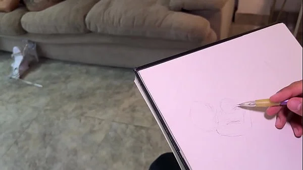 Artist can't hold back and masturbates while drawing Colombian Silvana Lee's big tits naked