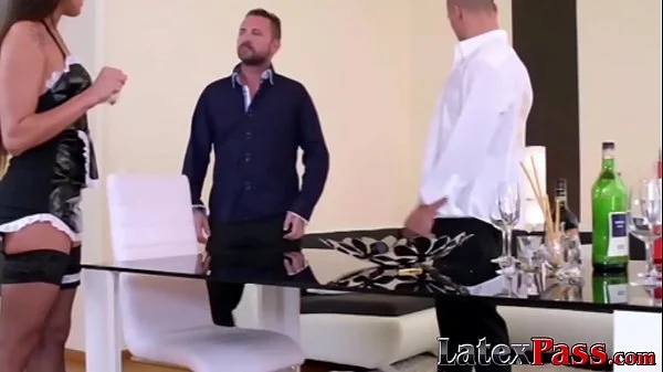 Nubile maid dominated by two big cock and cum in mouth