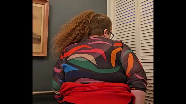 Horny bbw secretary flashes tits and panties