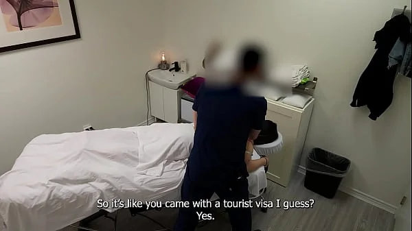 A gorgeous Japanese waitress who was like no, no, no, I have a boyfriend when her massage therapist was about to fuck her pussy, but she finished her massage with a big smile on her face