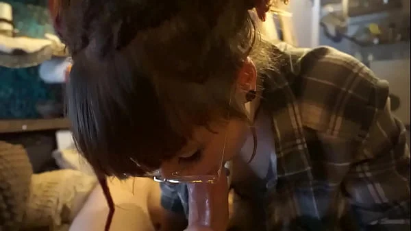 Nerdy Cute Girl Spills Cum Down a Large Dick