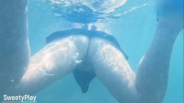 Underwater creampie while swimming after cum inside pussy