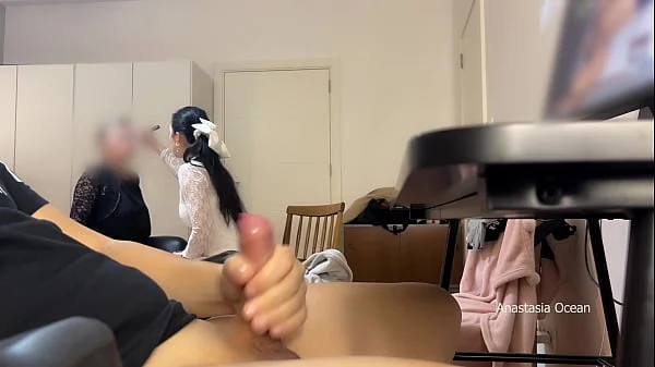 My stepmom and I caught my husband watching porn and masturbating.