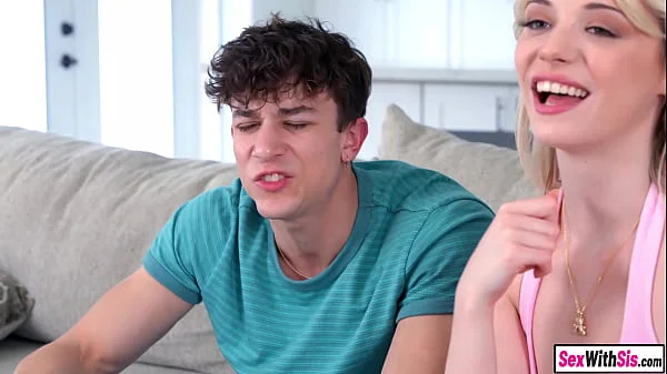 Tiny teen stepsister wins a bet and rides her step bros big dick