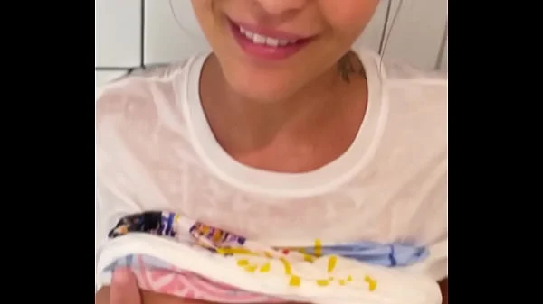 Busty Chubby Teen Backstage wet shower and huge facial treatment - POV Blowjob