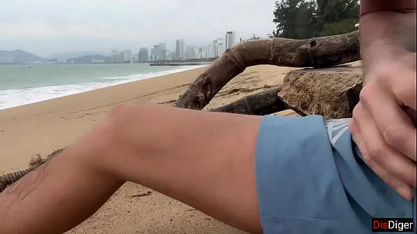 I see you jerking off to me and I want to help you cum! - Cock flashing on public beach