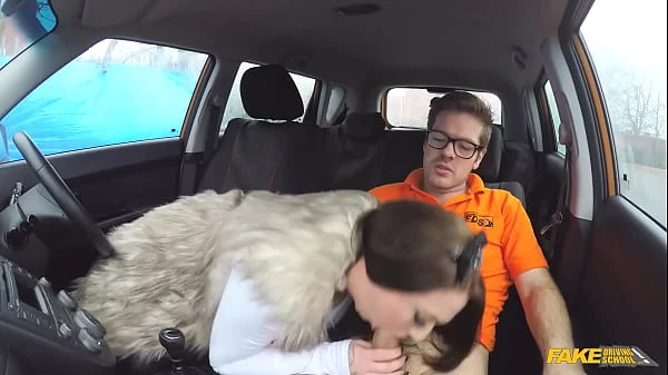 Fake Driving School - Cock starved busty brunette demands cock in her wet pussy