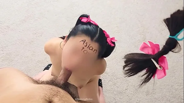 Asian Serving Her Masters Cock During A Blowjob Training Tied Up In Bondage - Hair Cutting BDSM