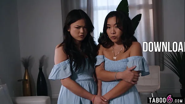 Asian teen step daughter twins share step dad his big cock