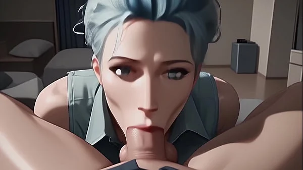 Blue Haired Beauty Gives Sloppy Blowjob Until You Cum In Her Mouth - [POV / AI]