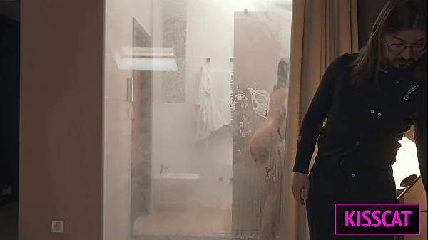 Birthday Gift for Cuck Husband: Hot Wifey Fucks Handyman in Hotel in Front Hubby Holds Hand and Hair