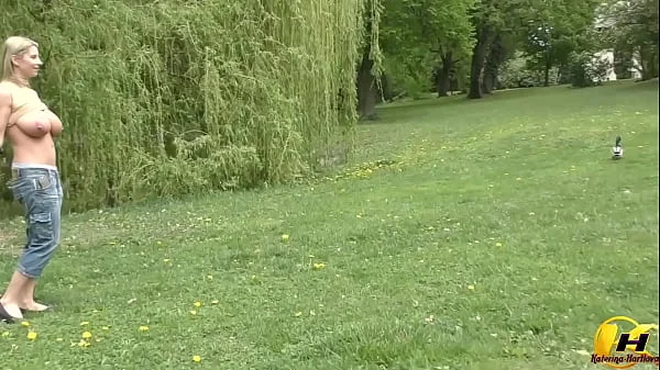 Walking with Milking Boobs Babe in Park