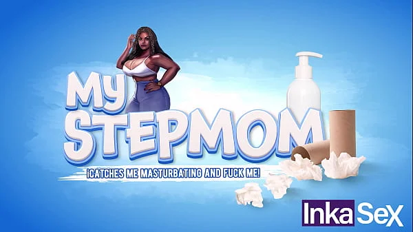 Mi Madrastra Ebony de enormes tetas me descubre viendo sus videos porno.