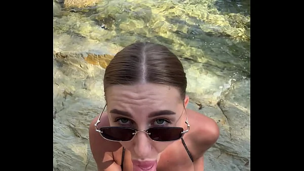 Best blowjob with cum on face and tits from a stranger on the beach