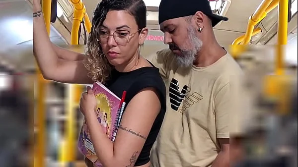 Slutty Student Gets Cumshot in Public on the Bus