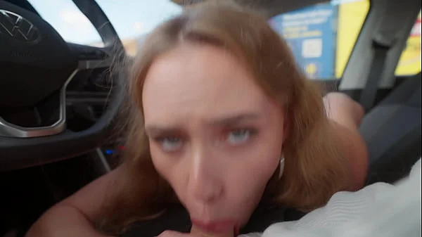 My hot stepmother sucks my cock in the supermarket car park while we wait for my step father