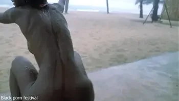 Skinny ebony village girl dancing naked in the rain with her perfect slim body