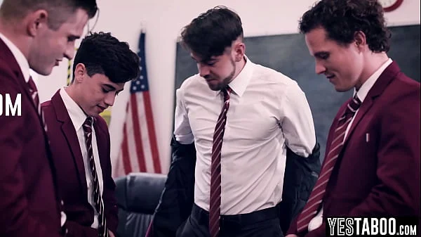 Horny students gangbang huge tits BBW mature teacher in classroom