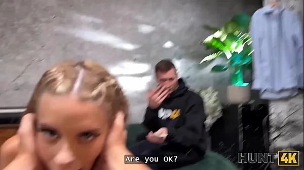 HUNT4K. Blondie Naomi Love seduced a rich dude with her big natural tits in front of her BF