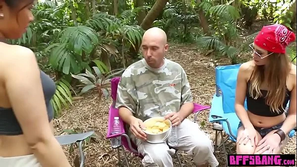 Hot camping teens fucked a homeless in a tent outdoor