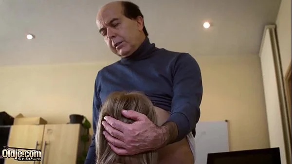 She rides the grandpa cock like she never had sex before and loves to take his cum in her mouth and swallow it