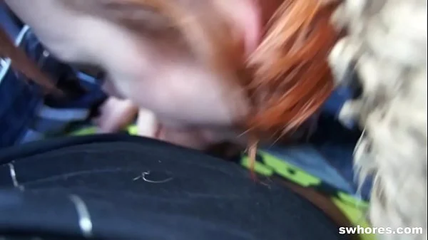 Amateur redhead street whore loves outdoor cock sucking