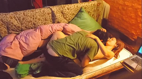 Caresses and passion of young couple