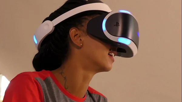 Isabel flashes her pussy and ass under her panties with a tshirt and she has a new game in her Playstation VR but she needs..