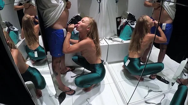 Real casual blowjob of an amateur couple in a fitting room. Sasha Bikeyeva