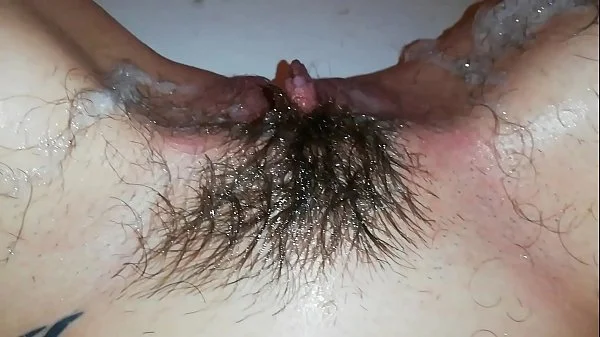 shaving off my extreme hairy big clit cunt in close up