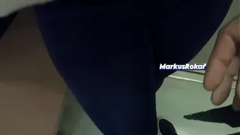 My Wife Let Older Unknown Man to Touch her Pussy Lips Over her Spandex Leggings in Subway